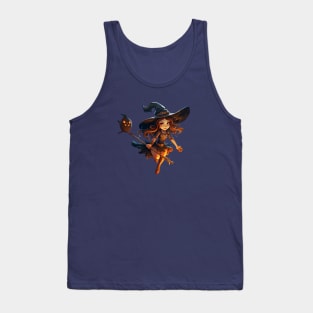 Halloween Witch On Broomstick Tank Top